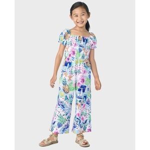 Gymboree NWT Girls Tropical Smocked Jumpsuit - Bon Voyage - Size 7 Linen Blend